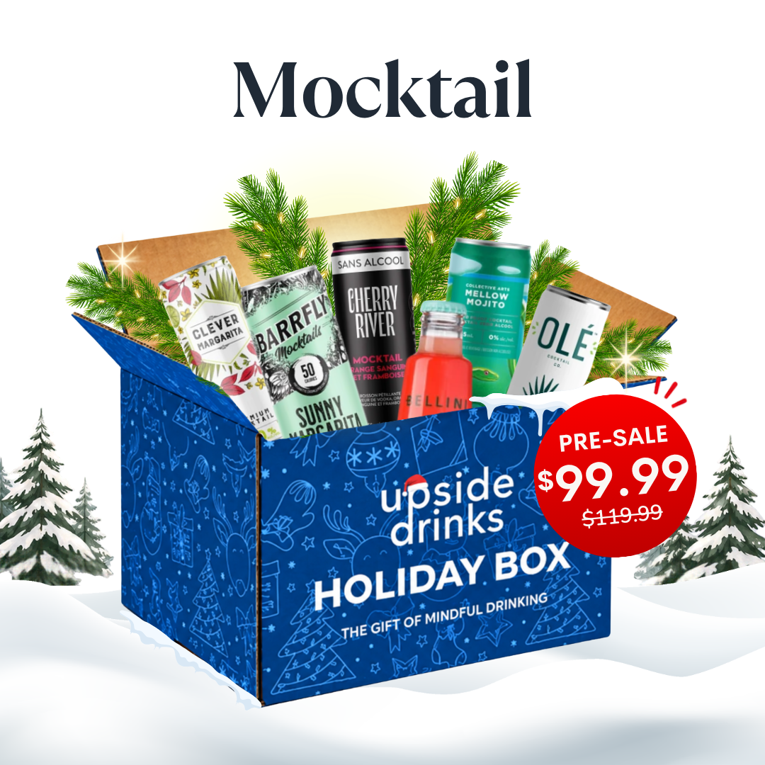 Upside Drinks Holiday Box - Mocktail edition, open box with non-alcoholic mocktails
