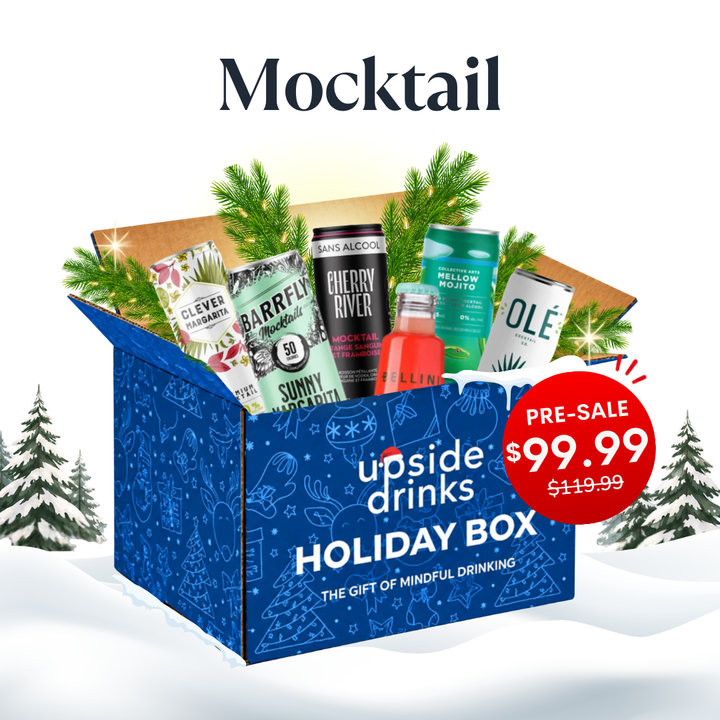 Upside Drinks Holiday Box - Mocktail edition, open box with non-alcoholic mocktails