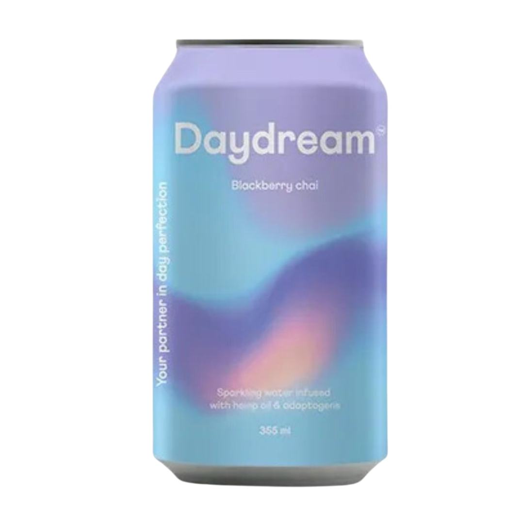 Daydream - Eau pétillante infusée de chanvre Blackberry Chai et d'adaptogène - Paquet de 12