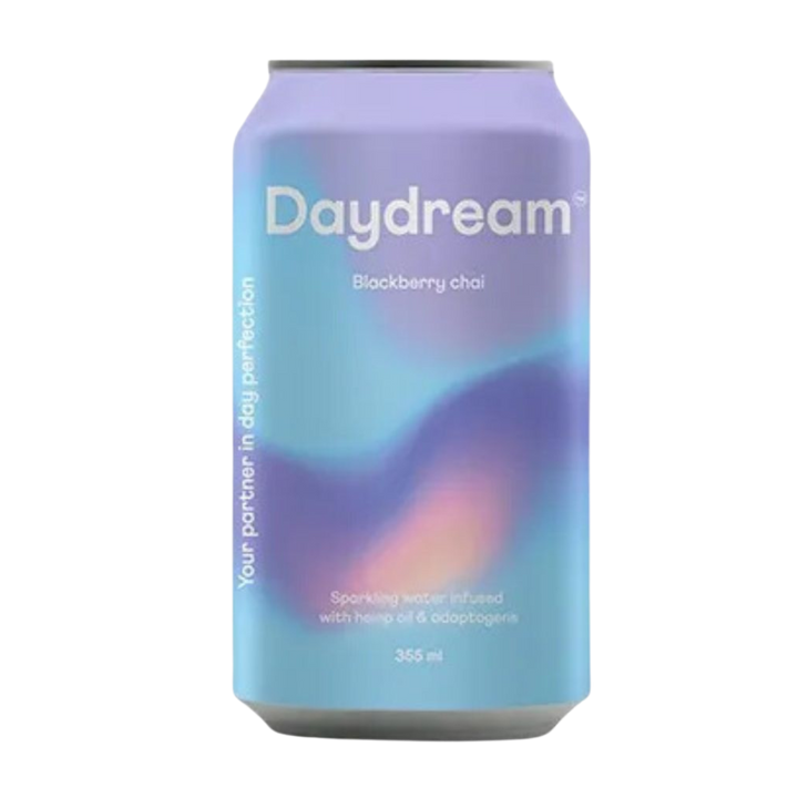 Daydream - Eau pétillante infusée de chanvre Blackberry Chai et d'adaptogène - Paquet de 12