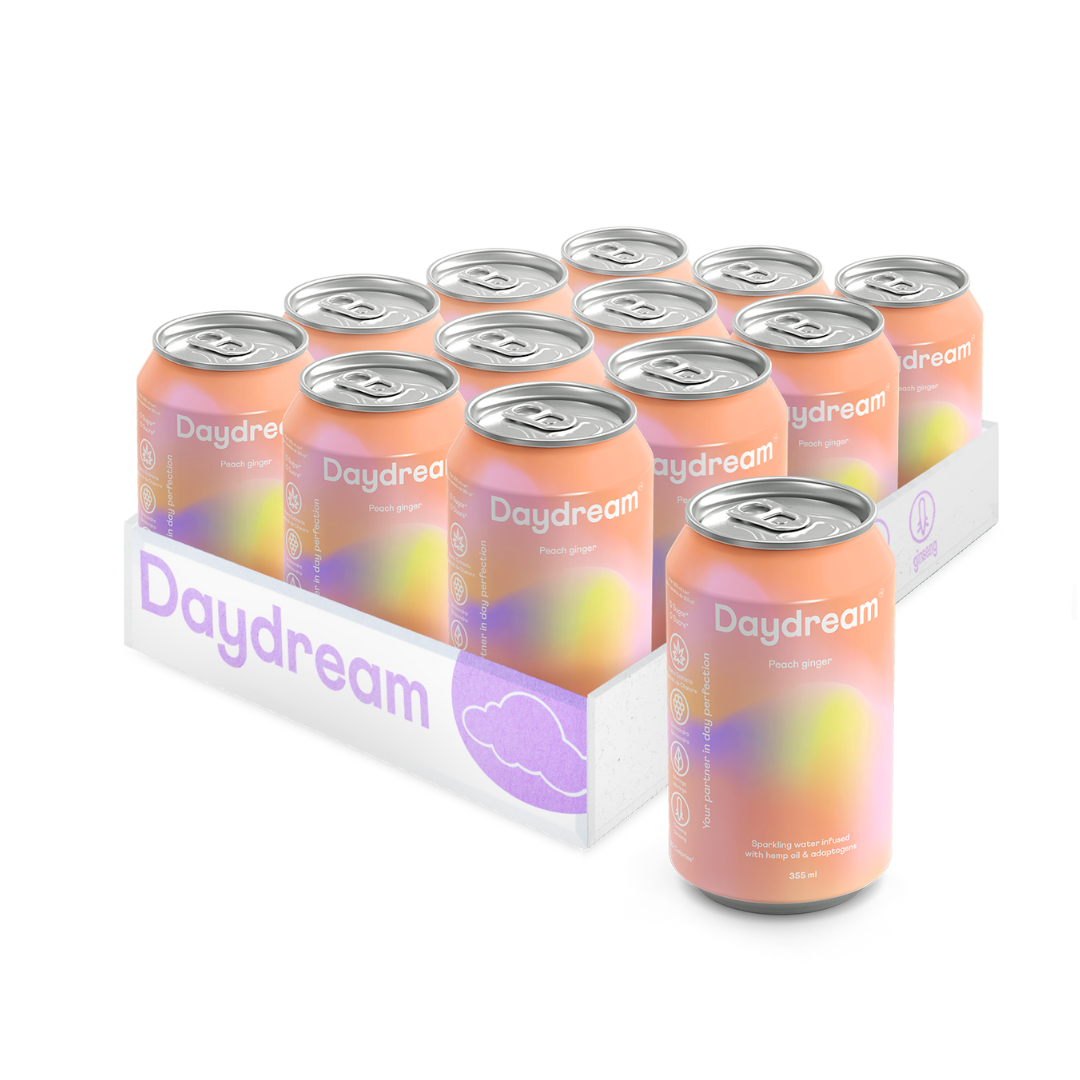 Daydream  - Peach Ginger Hemp and Adaptogen Infused Sparkling Water - 12 Pack