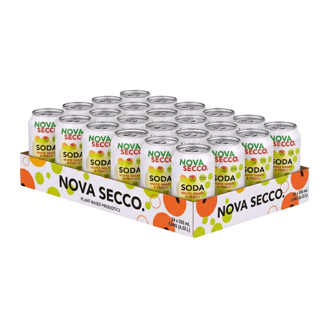 Novasecco - Soda prébiotique au raisin blanc et à la pêche