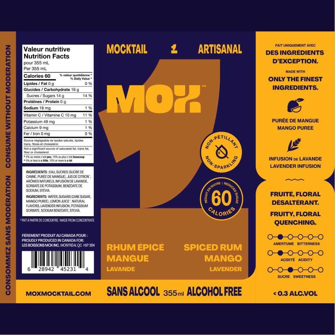 Mox Mocktails - Mox 1 - Spiced Rum Mango Lavender