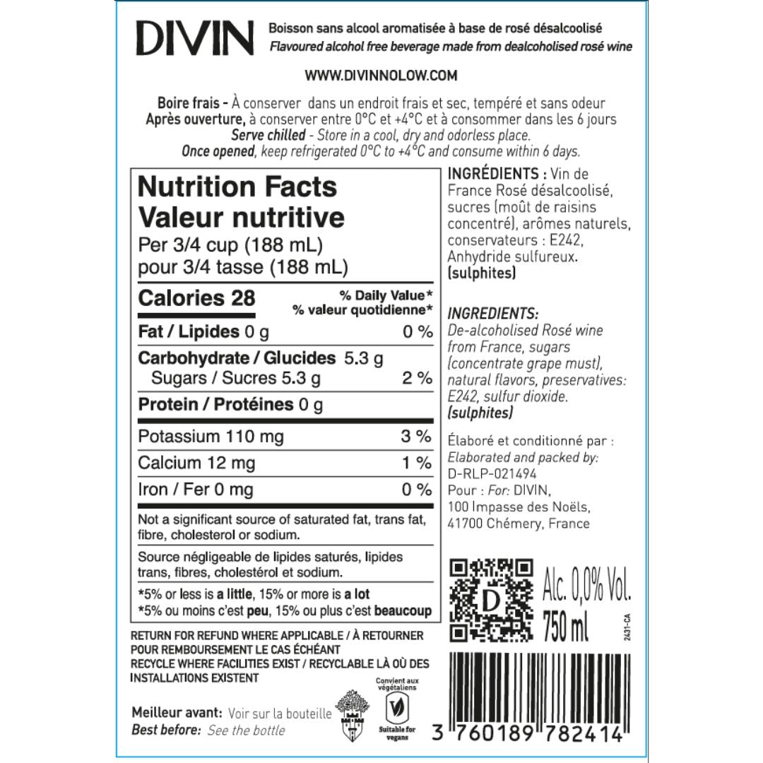 DIVIN 0.0 - Rose, nutrition facts