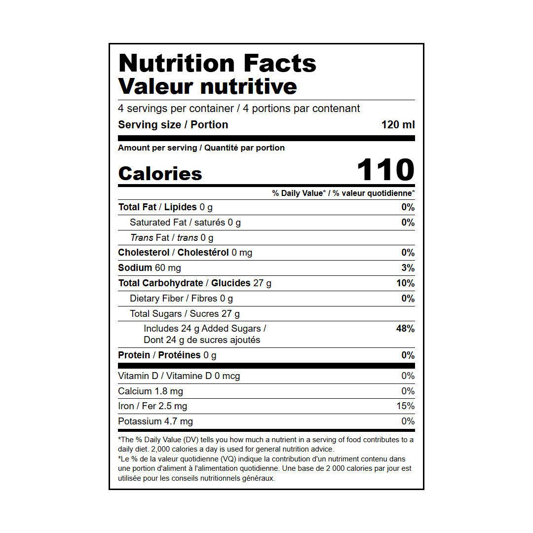 Pallini - Limonzero - Limoncello, Nutrition Facts / Valeur nutritive