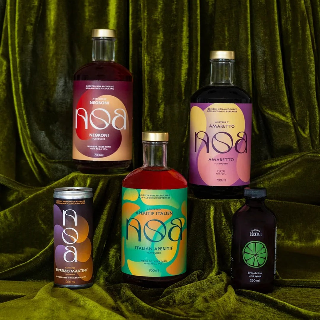NOA x Monsieur Cocktail Dragon Kit: Amaretto, Italian Aperitif, Negroni, Espresso Martini and a lime syrup on green velvet