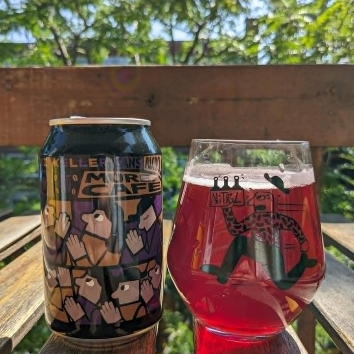 Mikkeller Limbo Blackberry Coffee non-alcoholic sour beer, lifestyle shot