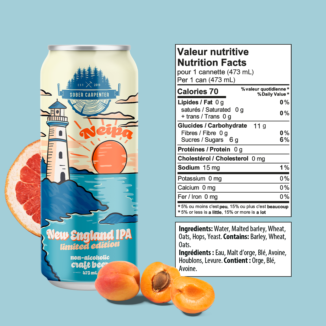 Sober Carpenter - DDH Hazy NEIPA *Limited Edition*, non-alcoholic beer, nutrition facts